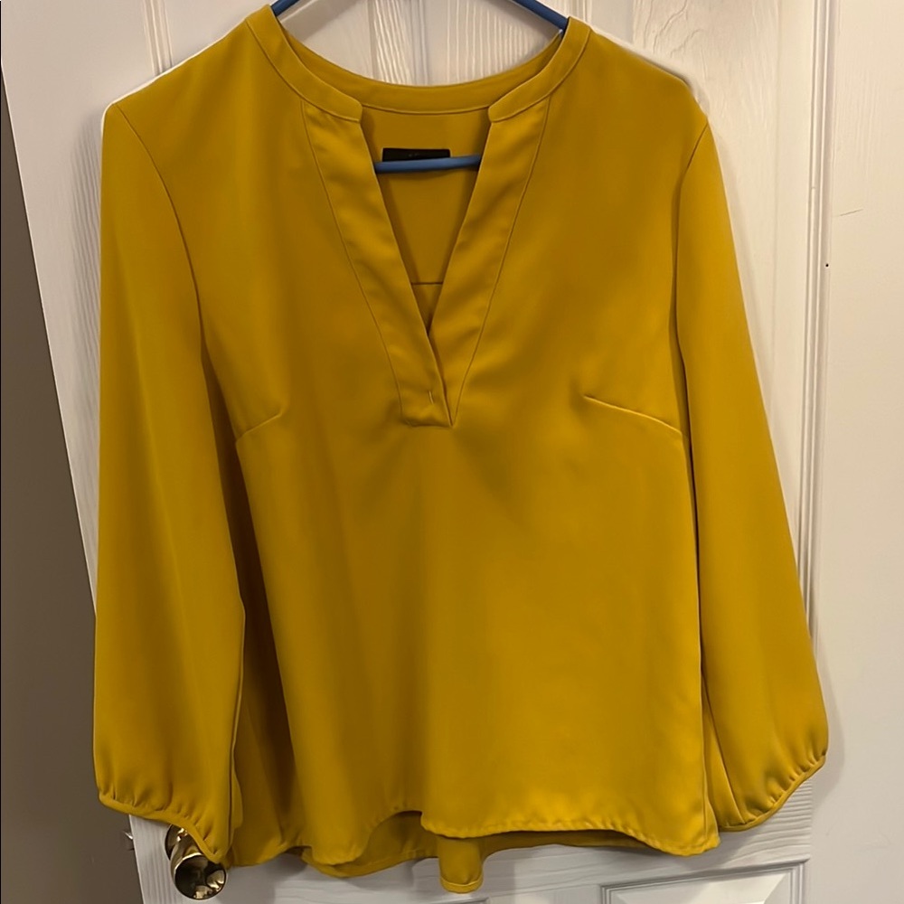 J. Crew Yellow Relaxed Long Sleeve Mandarin Collar Blouse
